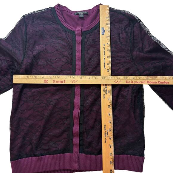 Snapfront Plum w black lace overlay Cardigan XL preppygoth witchy dark moody - Picture 5 of 8